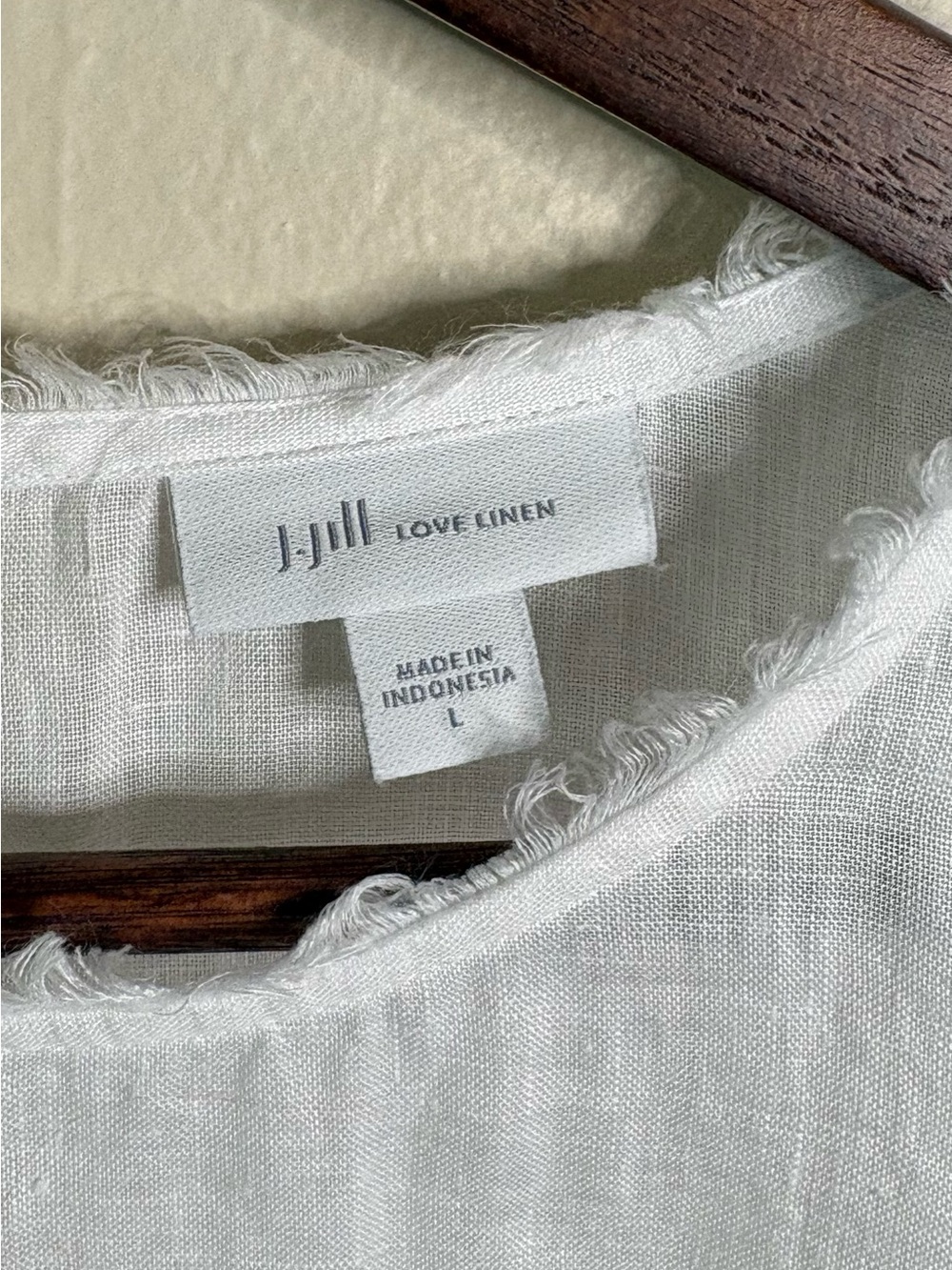 J Jill Love Linen Boho White 100% Linen Frayed Trim Tunic Top Large Lagenlook - Picture 3 of 15